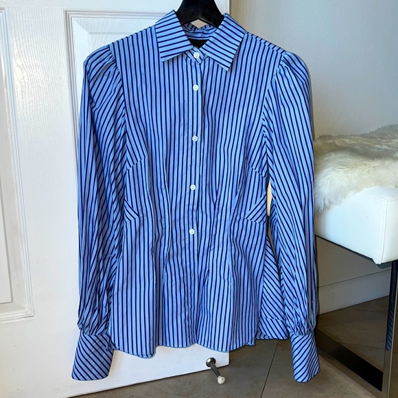Petersyn Tops - Women Blue Pinstripe Button Down Shirt